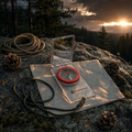 Truenorth TN-1 sighting compass on a folded map at dusk - Stronghold Outfitters
